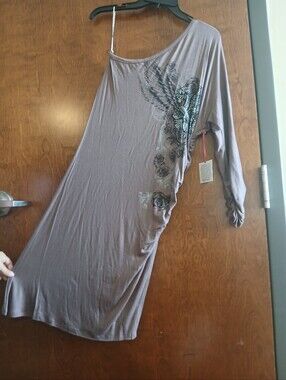 NWT/ KATYDID mauve one slit shoulder embellished maxi dress